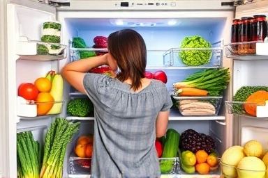 Organized refrigerator with fresh ingredients for healthy meals