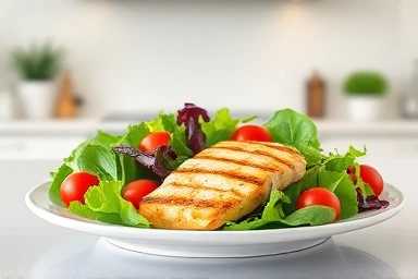 Healthy grilled chicken salad for a diet dinner