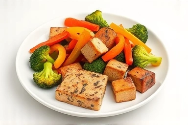 Tofu steak with stir-fried vegetables for healthy eating