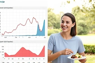 Health metrics chart merging with a person enjoying healthy lifestyle.