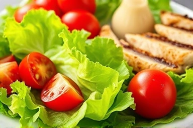 Ingredients for a healthy salad with dressing
