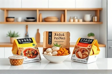 Healthy low-sugar tteokbokki meal kits arranged on a kitchen counter.