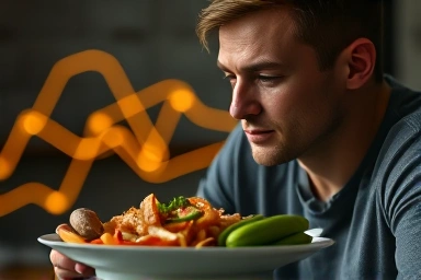 Balanced healthy meal with abstract macronutrient ratio visualization