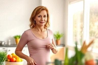 Woman embracing healthy changes for menopause belly fat.