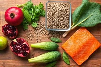 Healthy foods for hormonal balance and menopause belly fat.