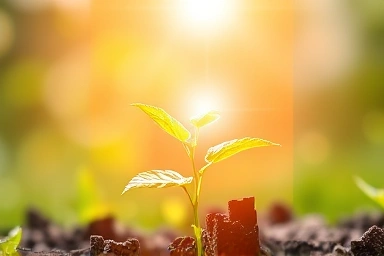 Healthy plant reaching for bright sunlight, symbolizing growth.