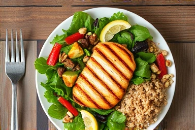 Healthy, balanced meal with lean protein, vegetables, and complex carbs.