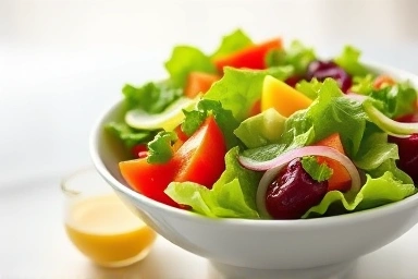Healthy salad with dressing, calorie awareness