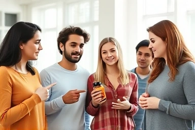 Young adults comparing diet supplement bottles for smart choices