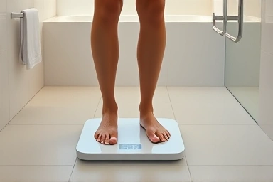 Modern smart scale in a bathroom, showing accurate health data.