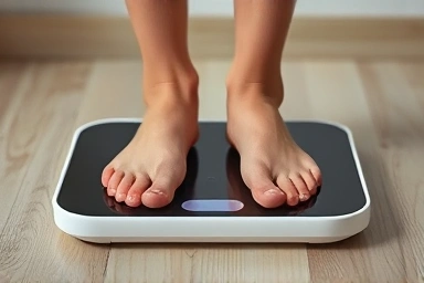 Correct foot placement on a smart scale for accurate body composition.