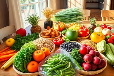 Vibrant vegan food spread on a table