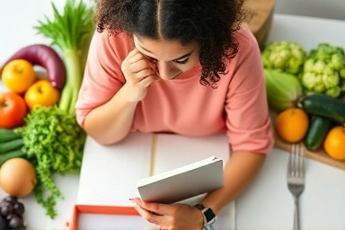 Person planning healthy vegan meals with fresh produce