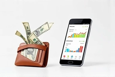 Money flow from wallet to organized digital financial charts.