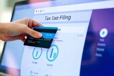 Business credit card expense deduction on digital tax interface.