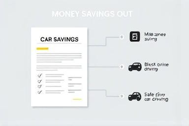 Car insurance savings infographic with discount icons