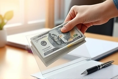 Hand putting cash into envelope for budgeting