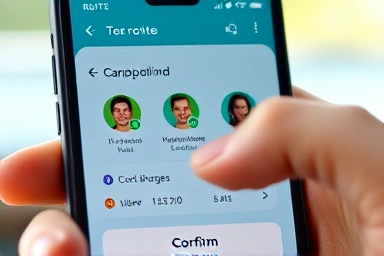 Smartphone carpooling app interface showing cost sharing and safety features.