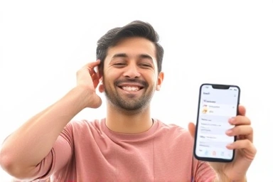 Relieved person with low phone bill and smartphone