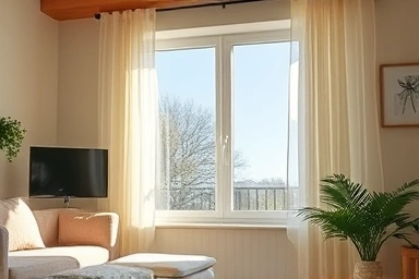 Cozy living room with window, symbolizing insulation.