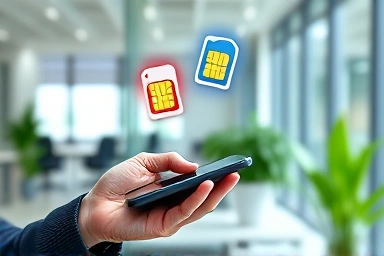 Smartphone with dual digital phone icons, symbolizing eSIM dual number.