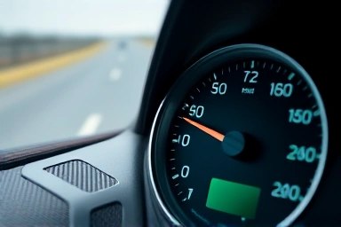 Car speedometer indicating fuel efficiency