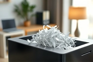 Home document shredder with securely shredded paper.