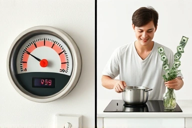 Efficient induction cooktop use leading to electricity savings and financial calm.