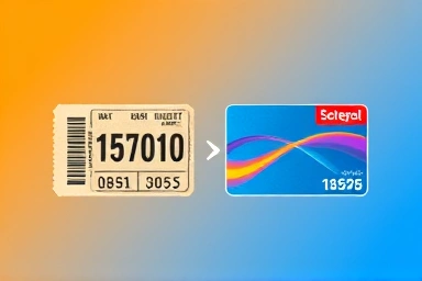 Symbolic representation of transit card transition, old ticket to new card, seamless change, modern transportation.