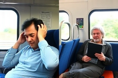 Contrasting train travel experiences: discomfort vs. relaxation.