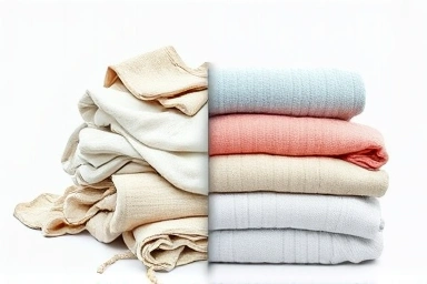 Damp laundry transforming into dry, folded clothes.