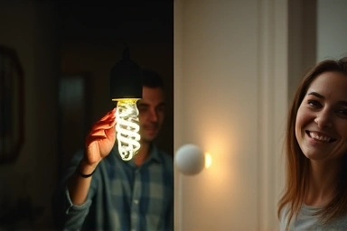 Comparing old fluorescent and new LED lighting for energy savings and eye comfort.