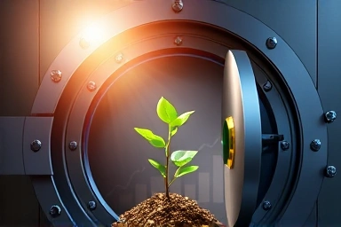 Money growing safely in a bank vault, symbolizing financial growth.