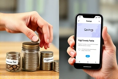 Organized savings vs. high-yield mobile banking notification.