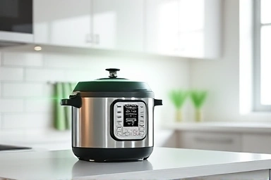 Pressure cooker saving electricity in a modern kitchen.