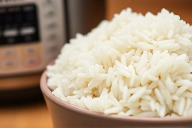Delicious, fluffy rice cooked in a pressure cooker.
