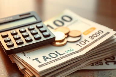 Korean property tax bills with calculator and coins