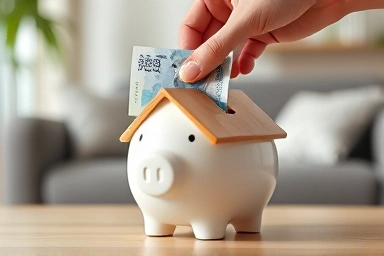 Saving money for a house with a piggy bank
