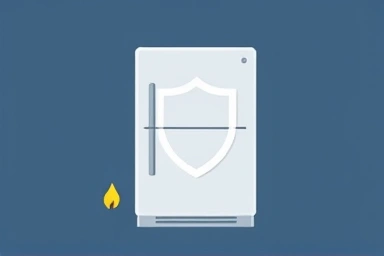 Fire hazard symbol near refrigerator back, protection shield