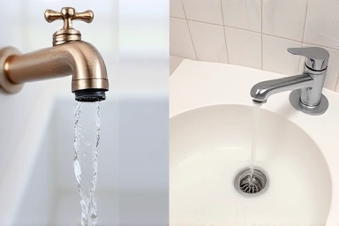 Contrast of wasteful faucet vs. efficient sink basin.