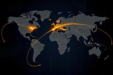 Abstract flight path with hidden deals on world map.