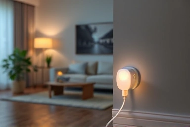 Smart plug saving electricity in a modern home.