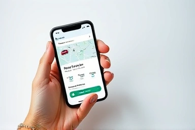 Hands using a car-sharing app on a smartphone