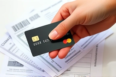 Credit card paying utility bills with savings glow