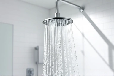 Modern bathroom with efficient water-saving showerhead.