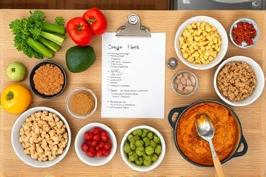 Meal prep ingredients, budget shopping, efficient food planning
