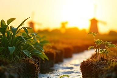 Financial growth symbolized by money stream and windmill