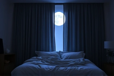 Luxurious blackout curtains creating a serene, dark bedroom sanctuary.