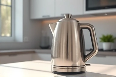 Shiny 304 stainless steel electric kettle on kitchen counter