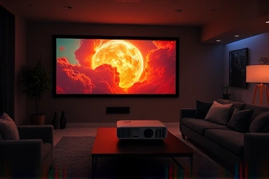 Living room transformed into a 4K home cinema.
